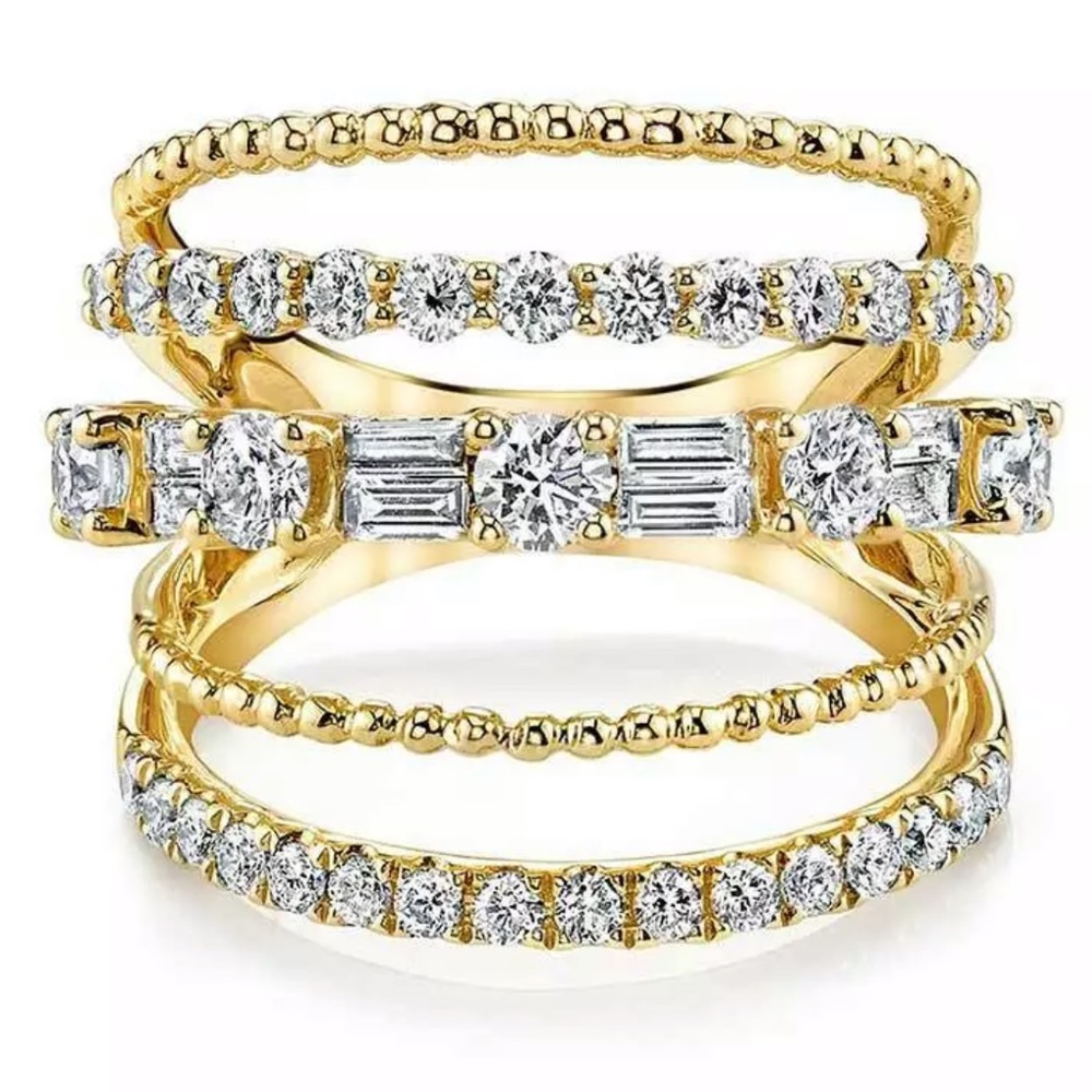 NEW  5 LAYER FULL DIAMOND STERLING SILVER RING - Picture 4 of 4